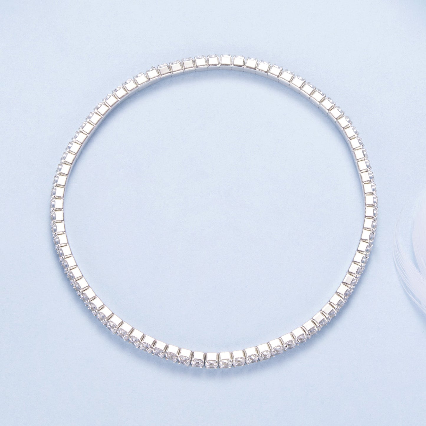 925 Sterling Silver White Gold Plated 16cm Stretchable CZ Bracelet for Women