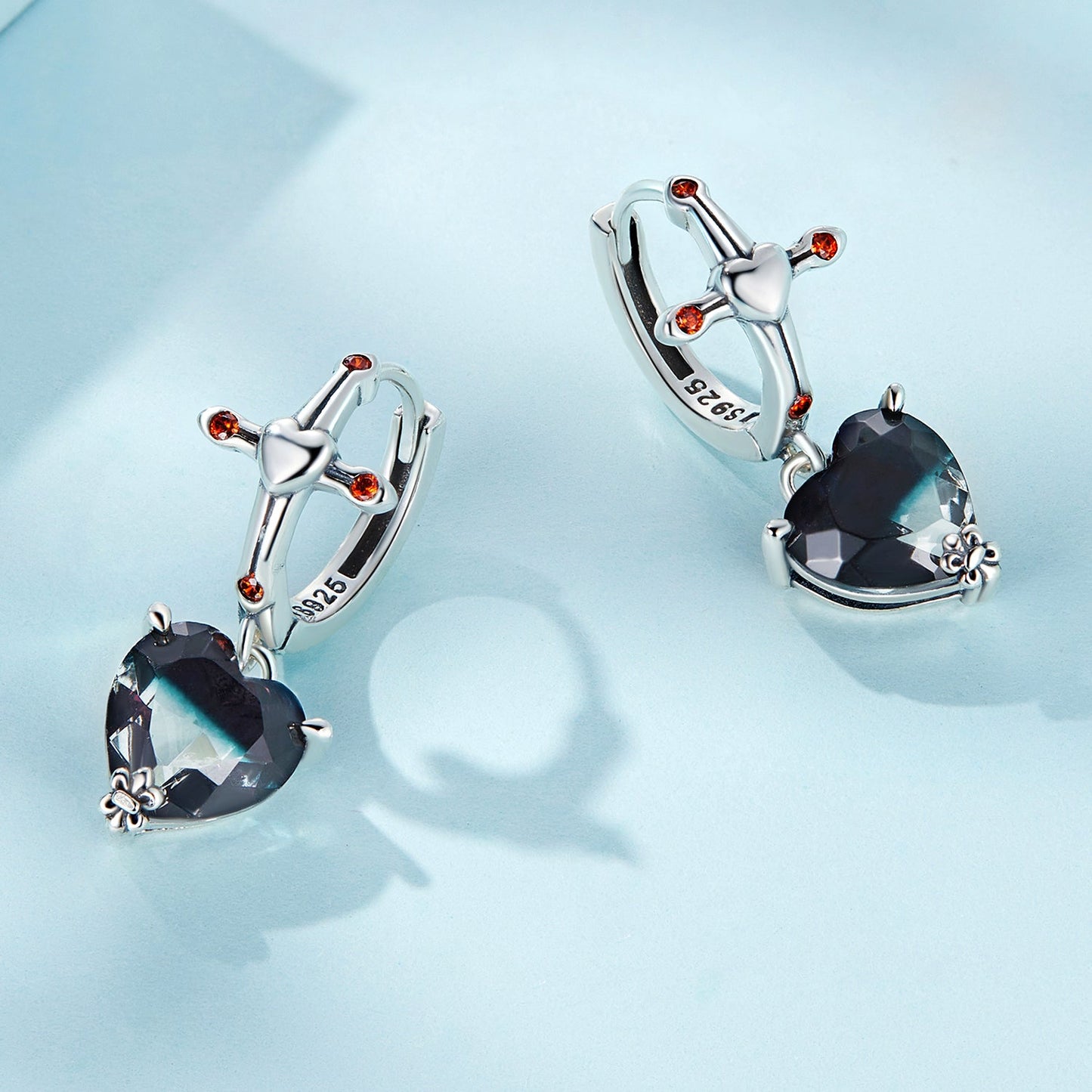 925 Sterling Silver Earrings with Pavé Setting CZ - Oxidized Silver - 2.3cm x 0.9cm - For Women