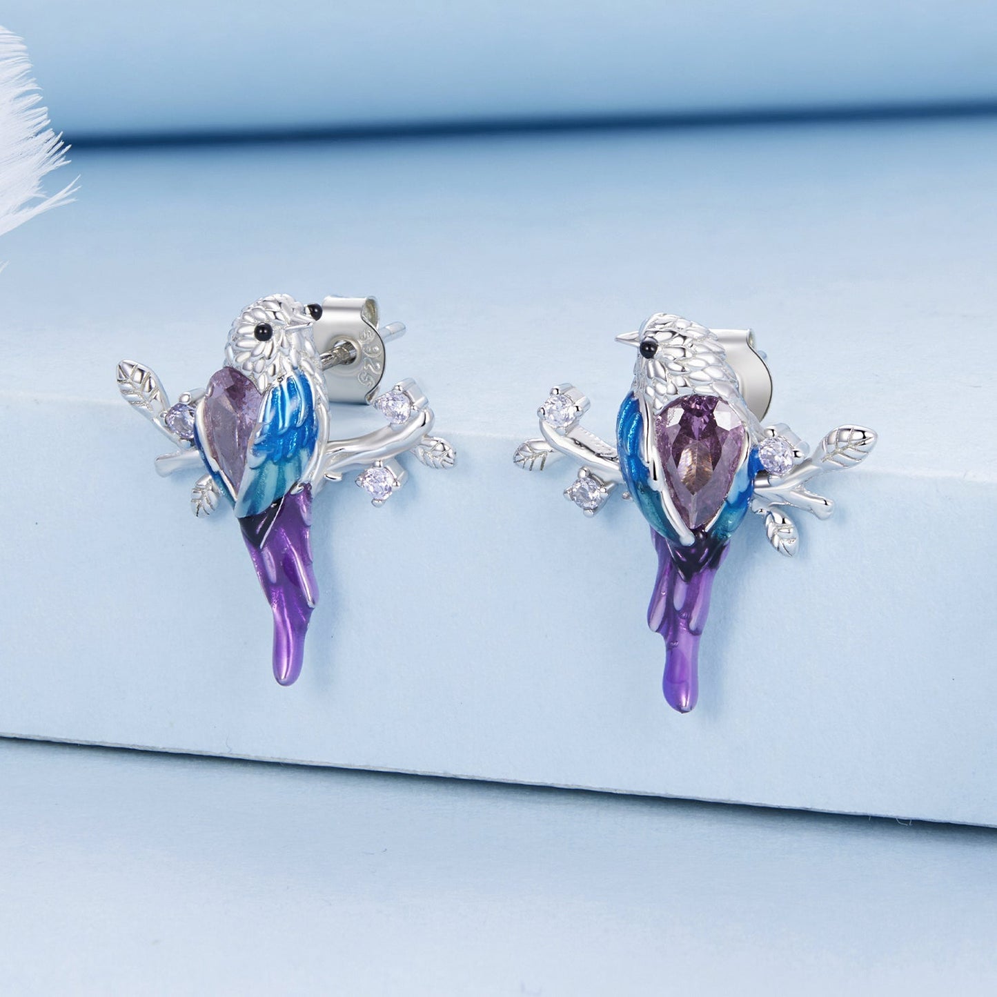925 Sterling Silver Enamel Process Pavé Setting CZ Earrings