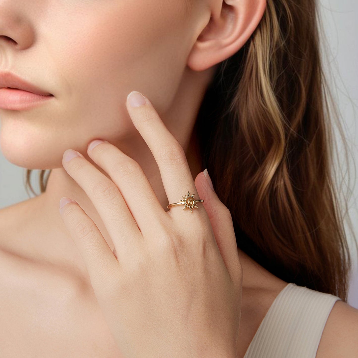 925 Sterling Silver Gold Plated Sun Ring
