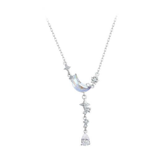 925 Sterling Silver Pendant Necklace with CZ and Transparent Glass for Women