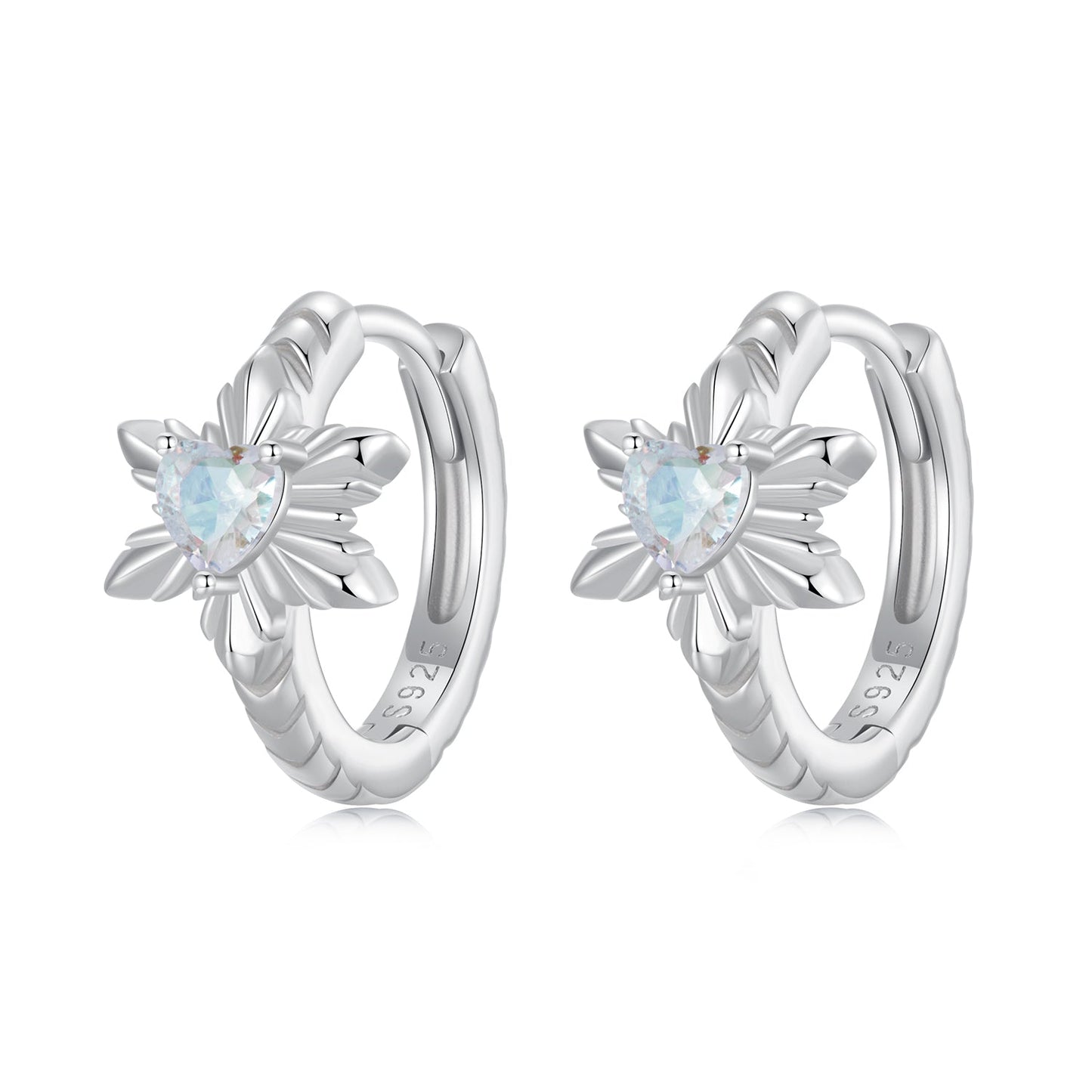 925 Sterling Silver Earrings with Transparent Glass and White Gold Plating
