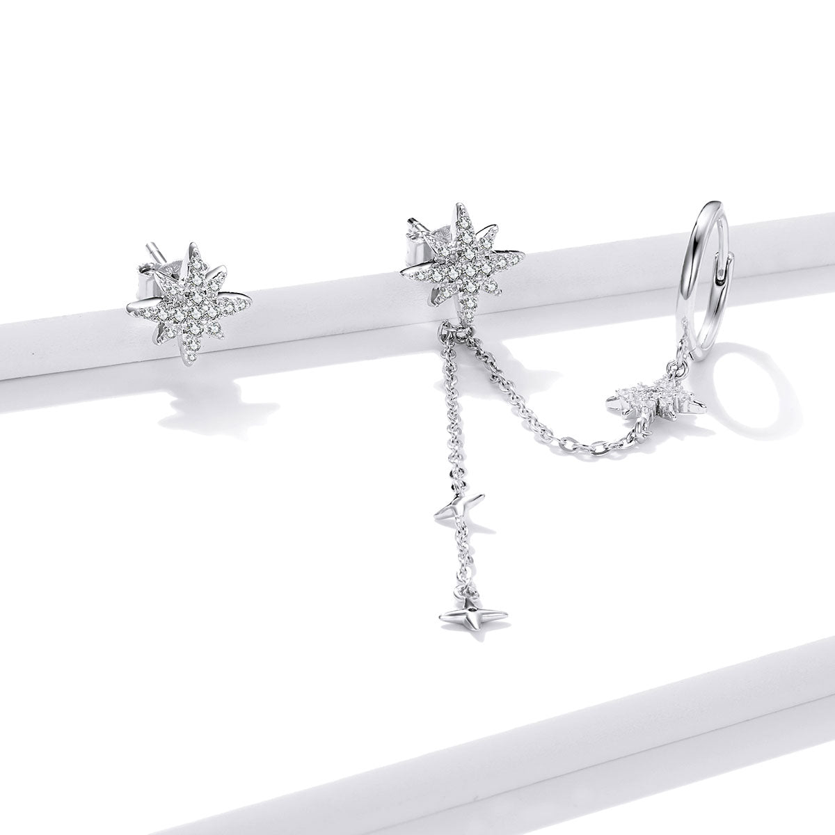 S925 Sterling Silver Earrings with CZ in Pavé Setting, 5.9cm Length, 1cm Size for Women