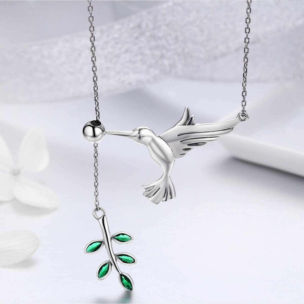 925 Sterling Silver Necklace with Bird and Leaves Design for Women