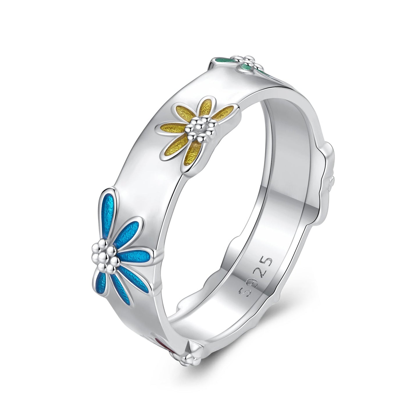 925 Sterling Silver Enamel Ring Size 6.0 for Women