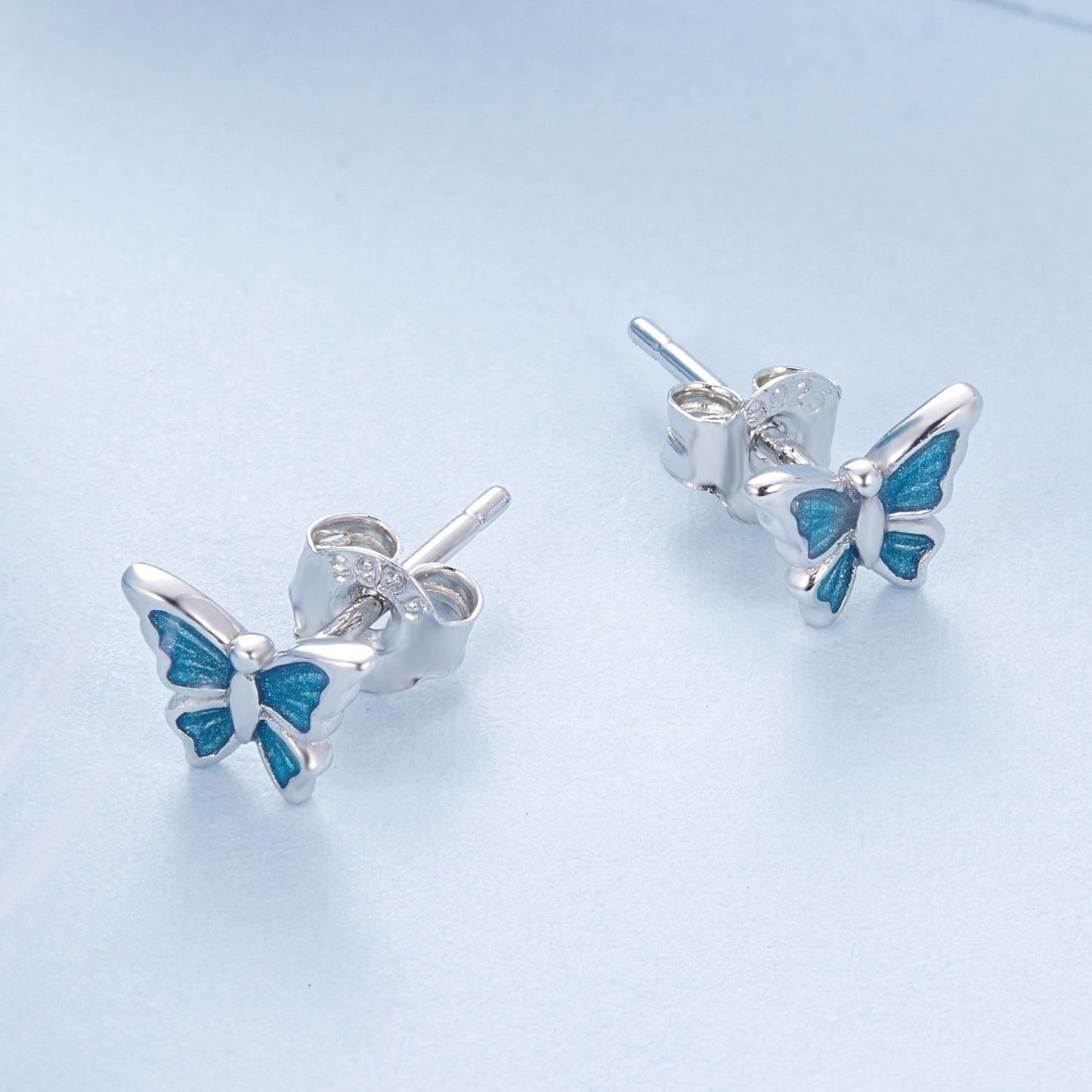 S925 Sterling Silver Earrings with Enamel Process, 6*8mm, Plated Platinum for Women