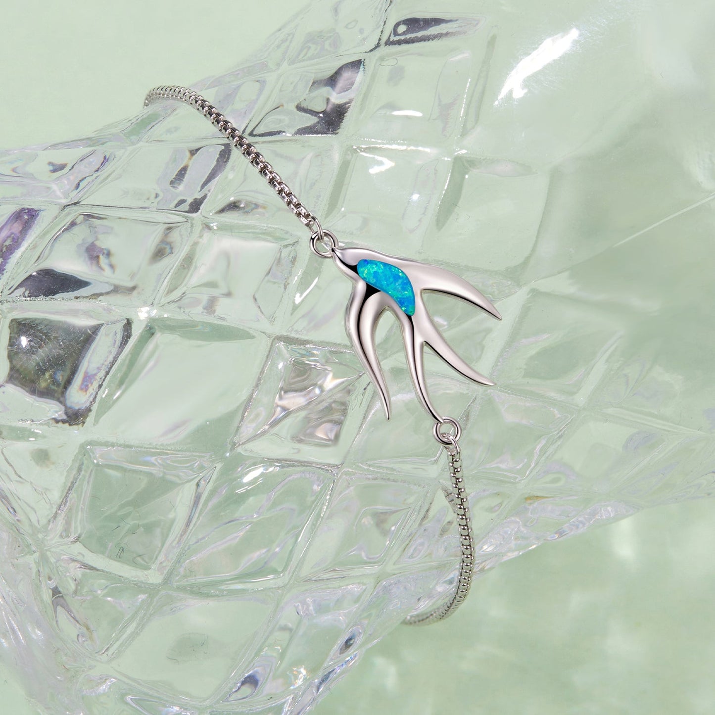 925 Sterling Silver Synthetic Opal Bracelet with White Gold Plating