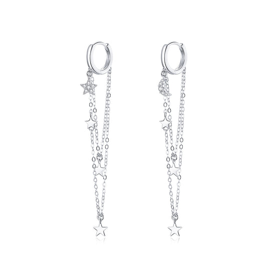 925 Sterling Silver Earrings with Plated Platinum and Pavé Setting CZ, Size 6.5cm