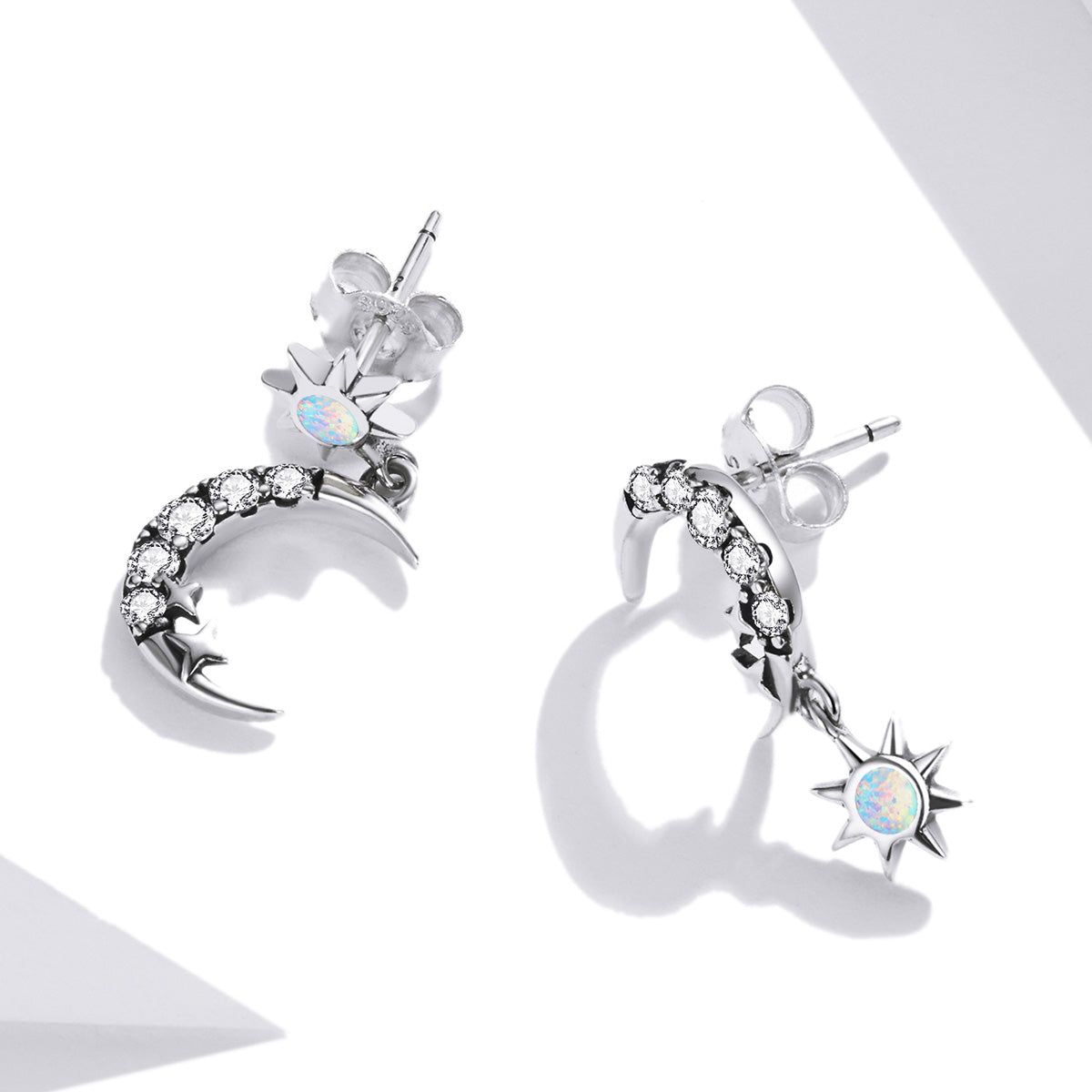 925 Sterling Silver Earrings with Translucent Opal and CZ in Oxidized Finish