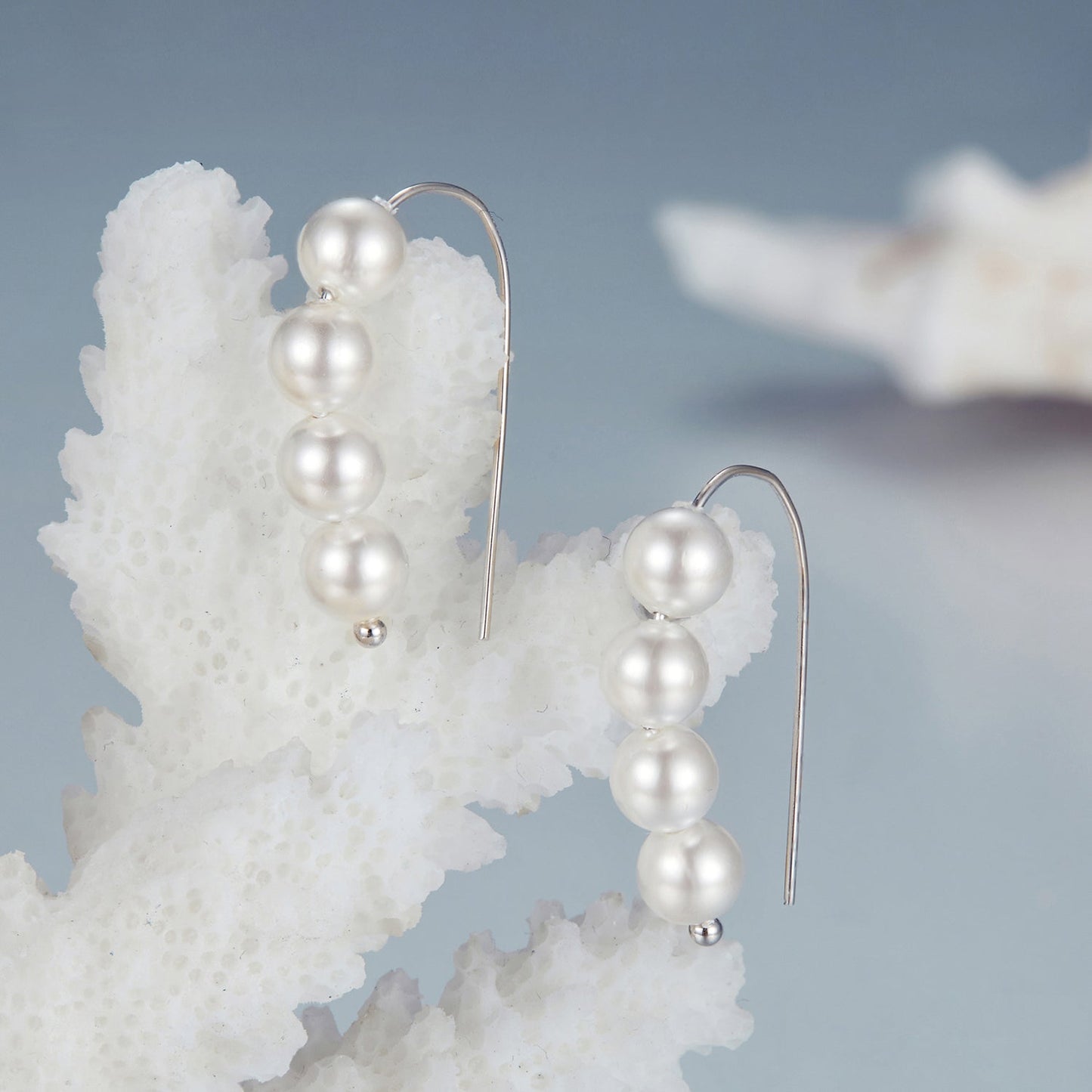 925 Sterling Silver White Gold Plated Earrings with Quality Shell Pearl, 2.1*0.5cm for Women