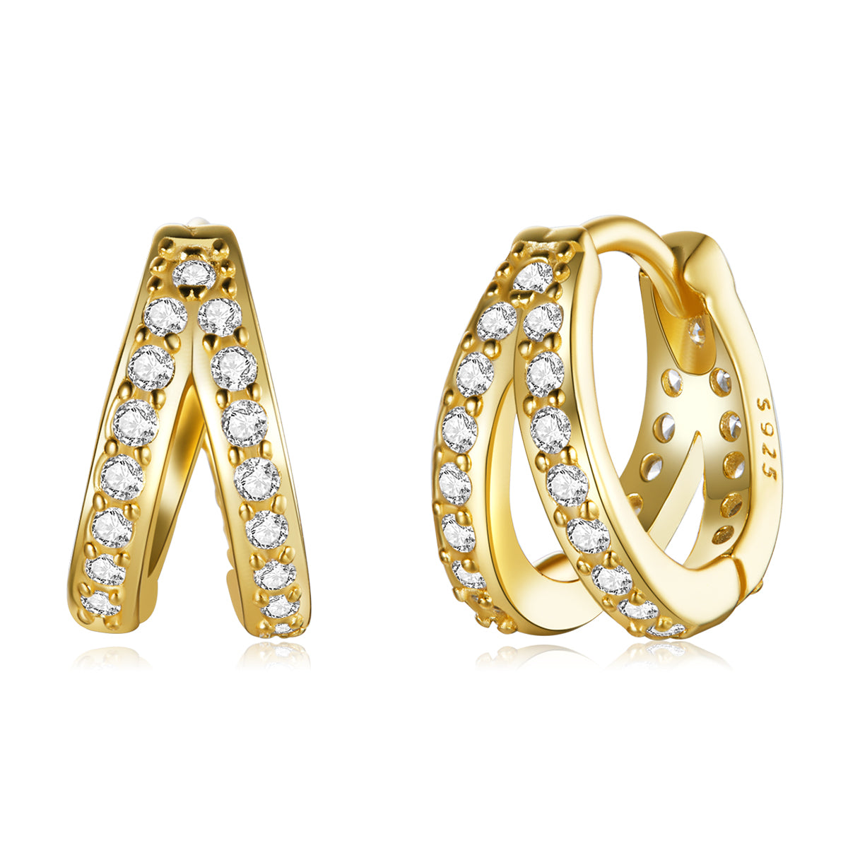S925 Sterling Silver Earrings with Pavé Setting CZ, 1.1*0.6cm, for Women