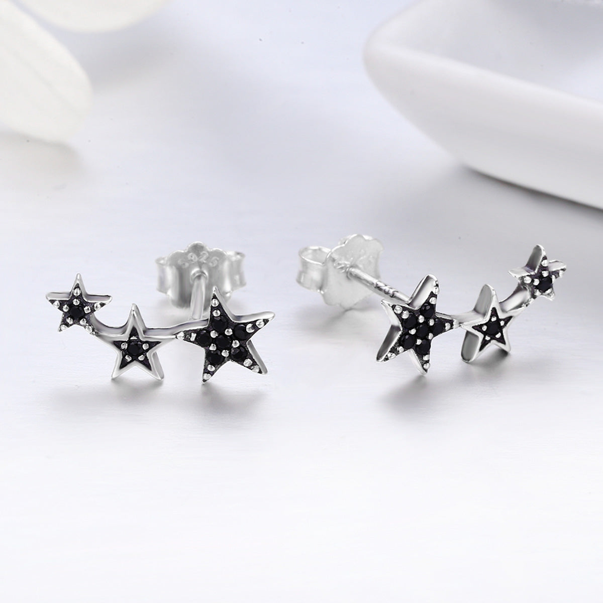 S925 Oxidized Silver Pavé CZ Earrings for Women