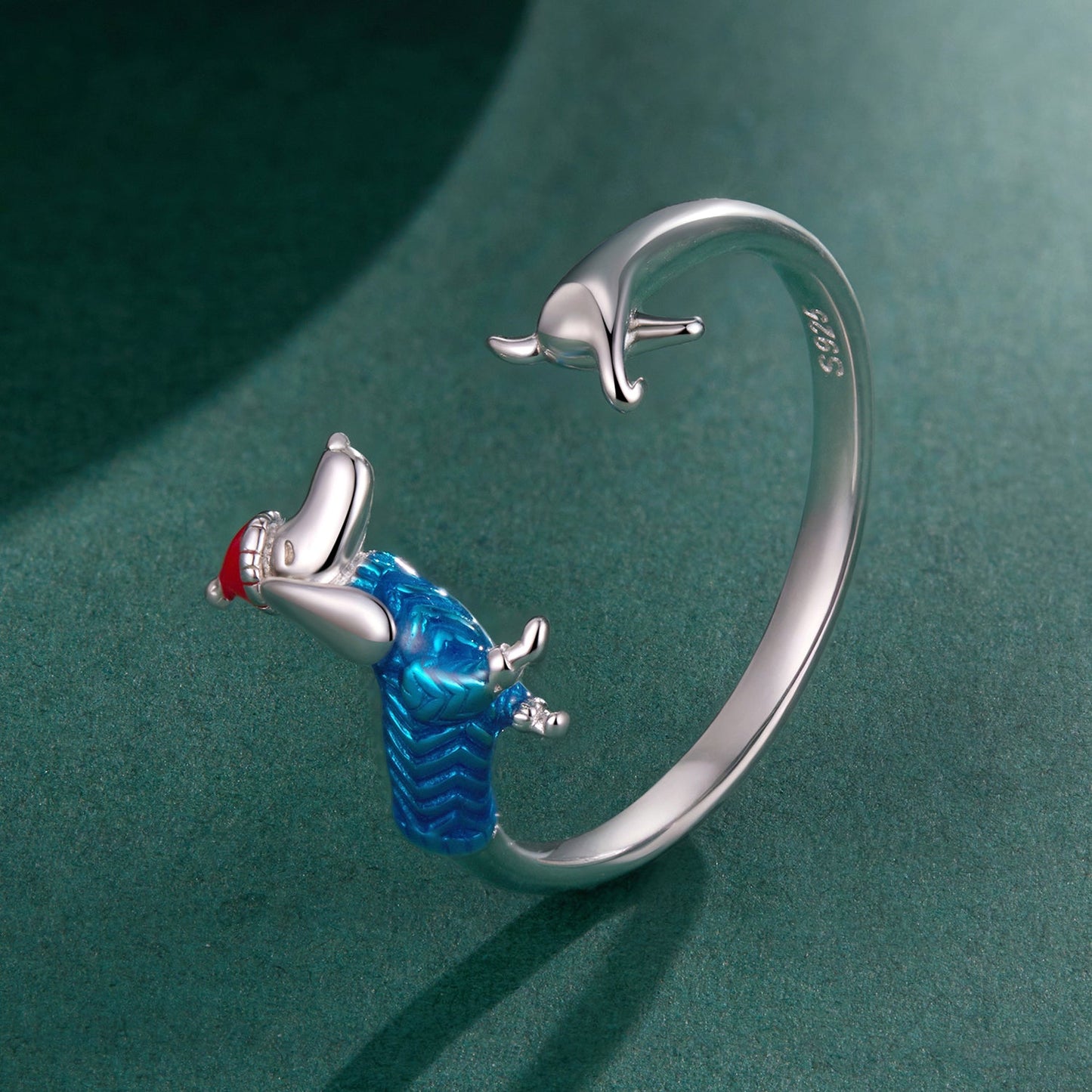 925 Sterling Silver Enamel Ring for Dogs, 0.2cm Width, White Gold Plated