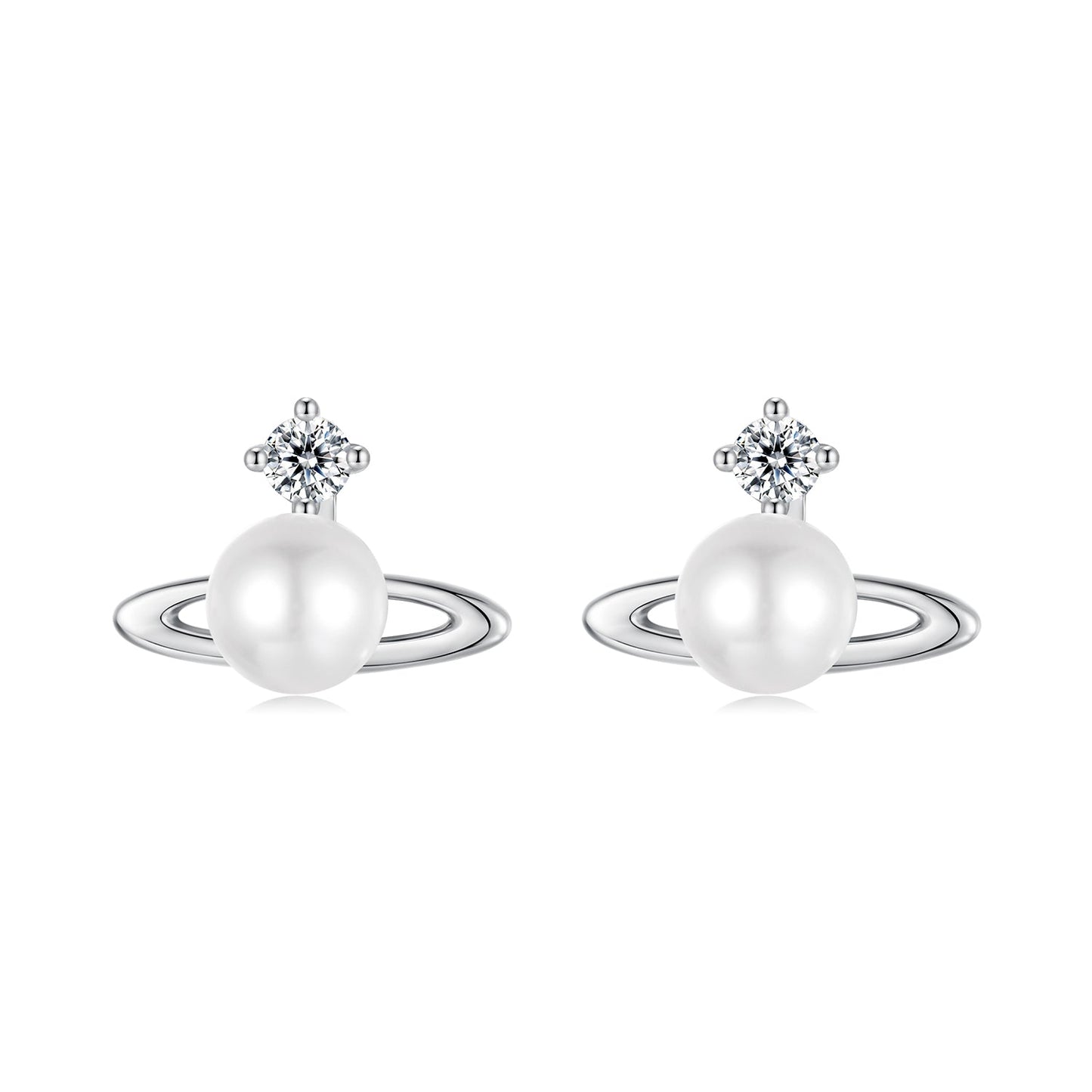 925 Sterling Silver Earrings with White Gold Plating and Shell Pearl