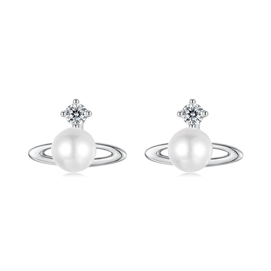 925 Sterling Silver Earrings with White Gold Plating and Shell Pearl