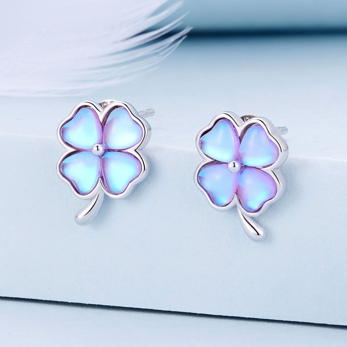 925 Sterling Silver Transparent Glass Earrings for Women