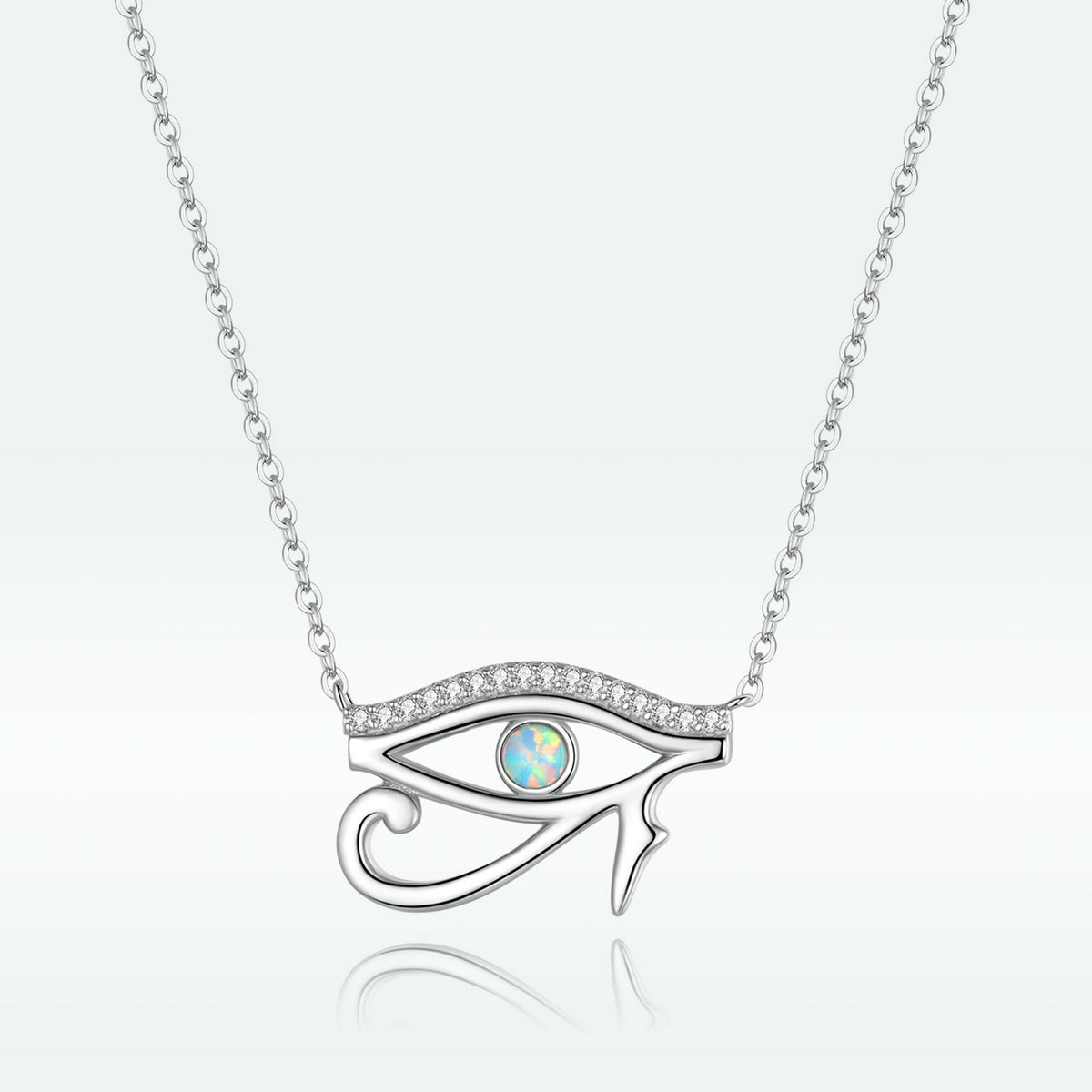925 Sterling Silver Opal Necklace with CZ and Platinum Plating, Adjustable Length 45cm, Women’s Jewelry