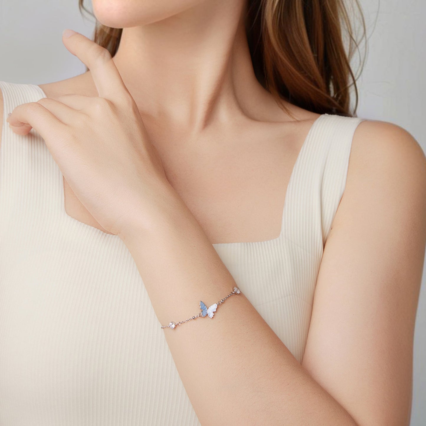 925 Sterling Silver White Gold Plated Bracelet with Enamel and CZ - 15+6cm Length