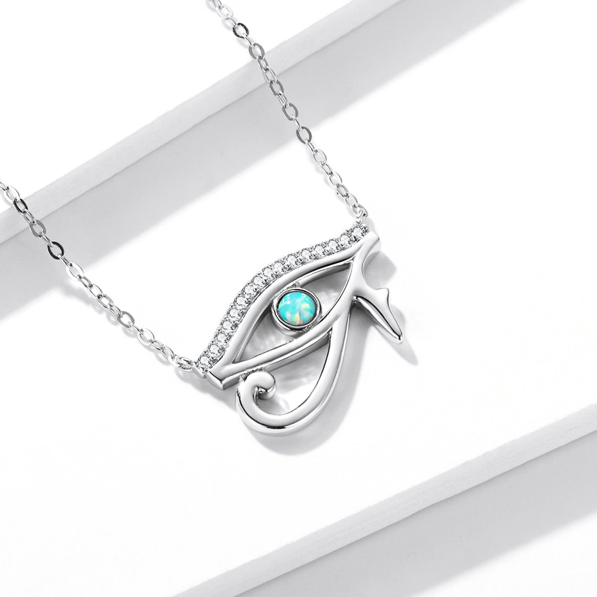 925 Sterling Silver Opal Necklace with CZ and Platinum Plating, Adjustable Length 45cm, Women’s Jewelry