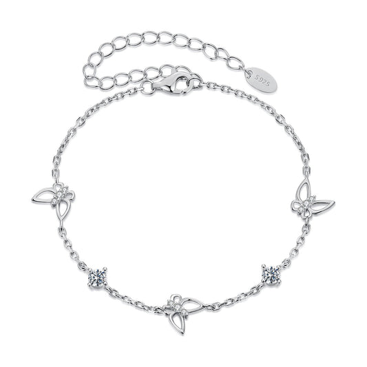 925 Sterling Silver White Gold Plated Bracelet with Moissanite, 15+6cm, for Women