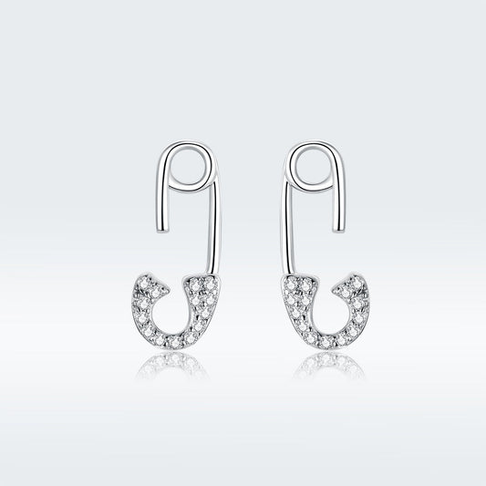 925 Sterling Silver Earrings for Women - 1.7x0.6cm, Platinum Plated with Pavé Setting CZ