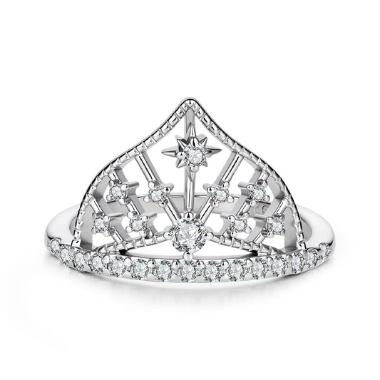 925 Sterling Silver White Gold Plated Ring with Pavé Setting CZ Size 6 for Women