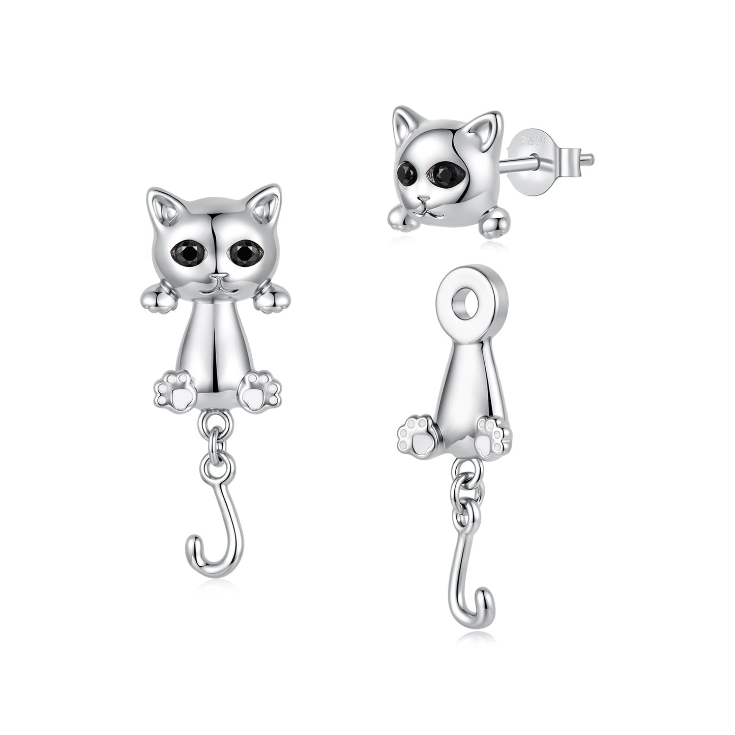 Brass & S925 Silver Earrings | 2.8*1.1cm | White Gold Plated with Pavé Setting CZ for Women