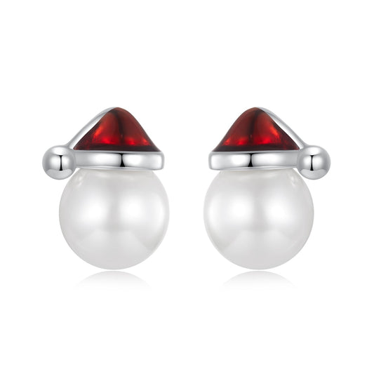 925 Sterling Silver White Gold Plated Enamel Earrings with Shell Pearl for Women