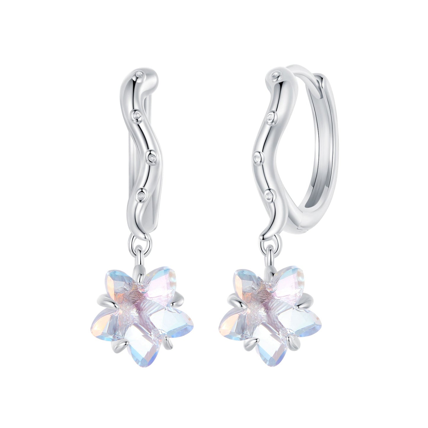925 Sterling Silver Earrings with Transparent Glass and White Gold Plating for Women