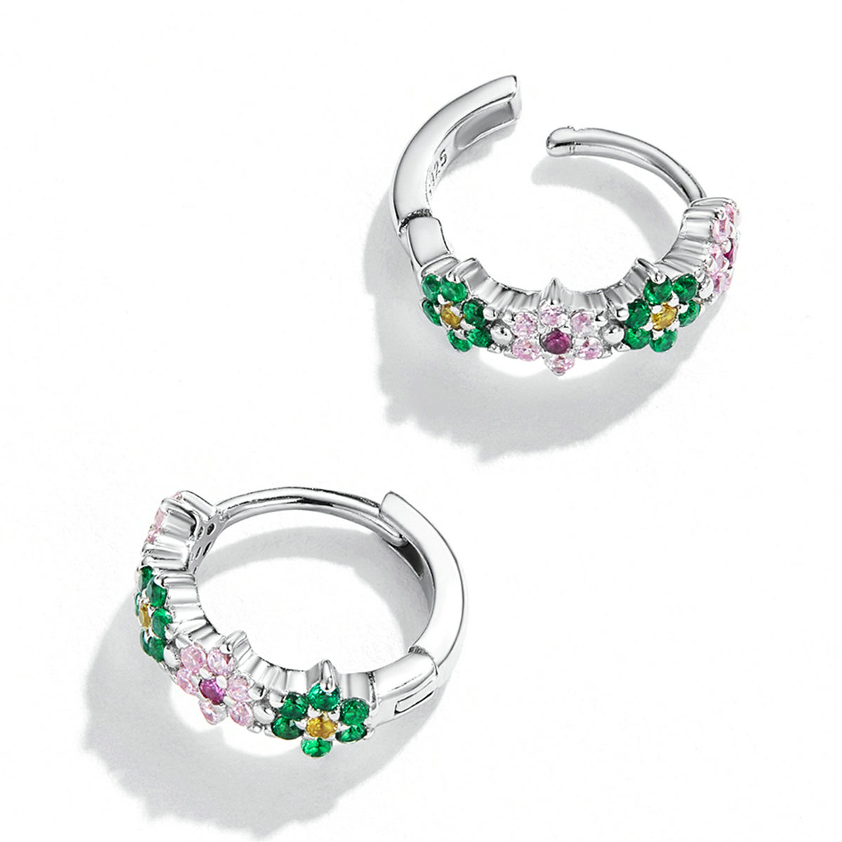 925 Sterling Silver Earrings with CZ in Pavé Setting - 1.3x0.4cm for Women