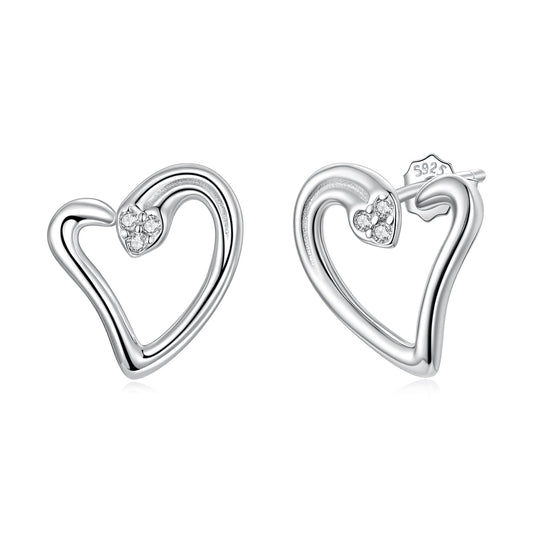 925 Sterling Silver Earrings with CZ in White Gold Plating - 1.4x1.2cm for Women