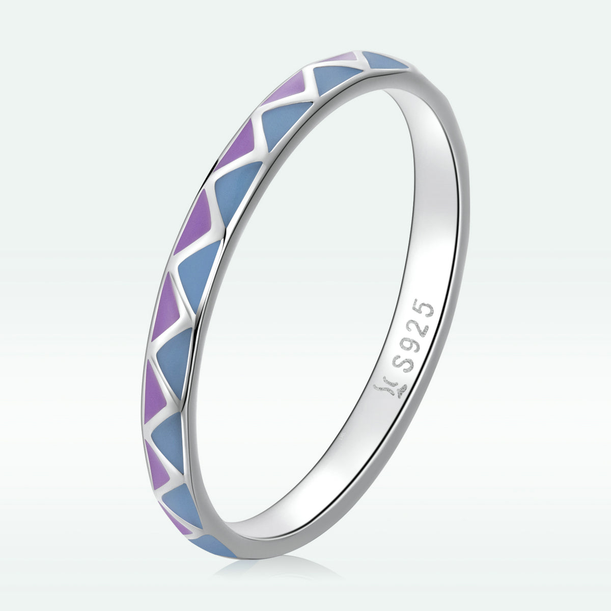 925 Sterling Silver Wide Enamel Ring Size 6.0 for Women