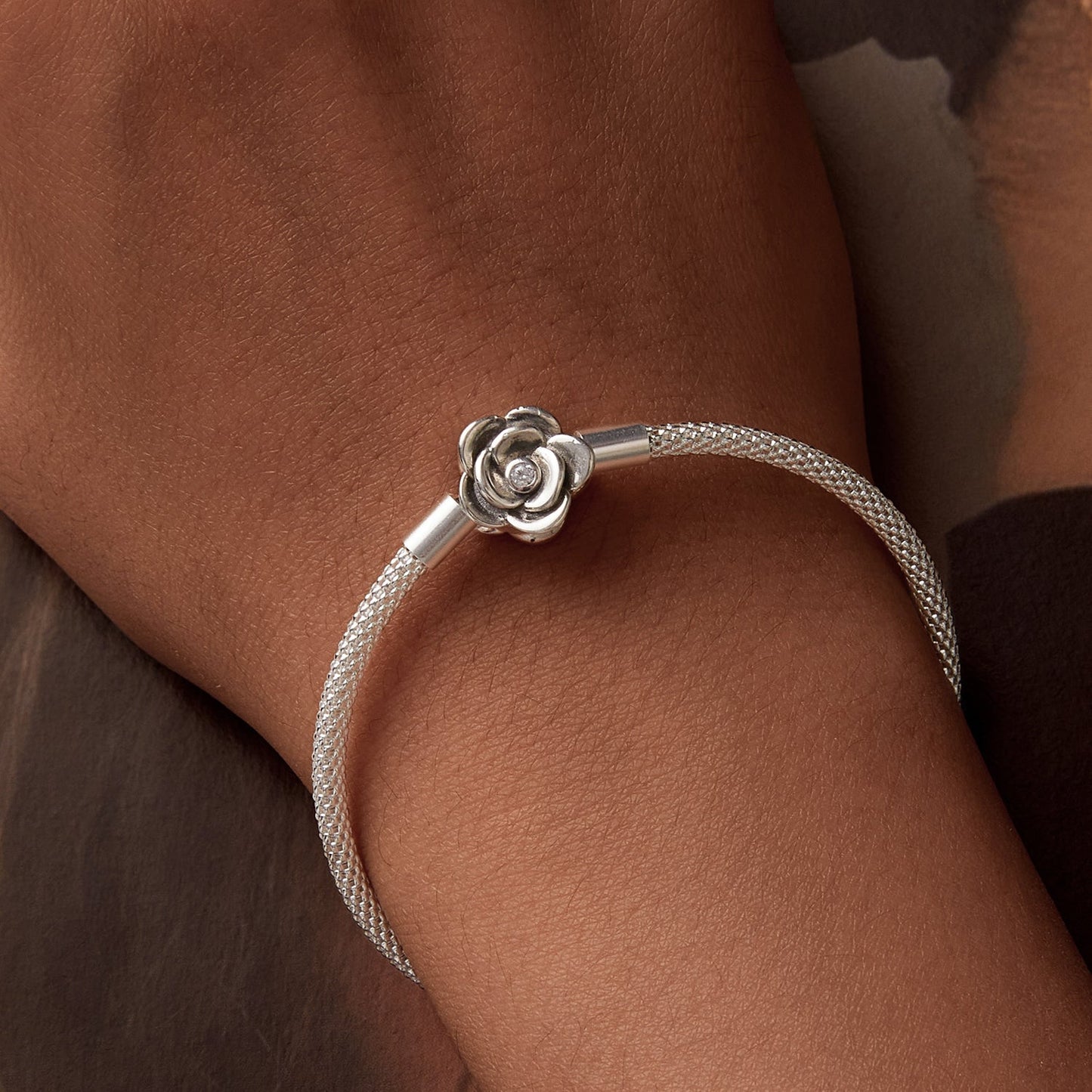 925 Sterling Silver Bracelet with Oxidized Finish and CZ 17.0 cm