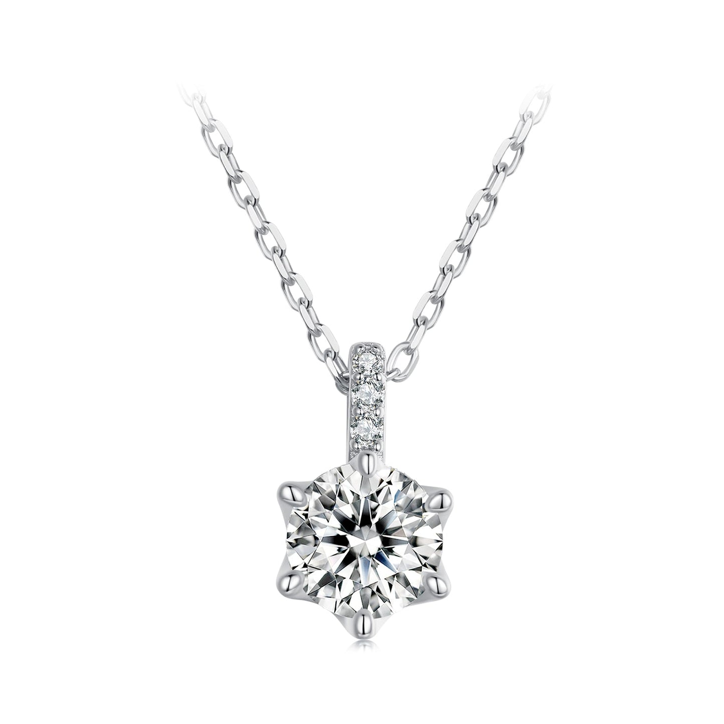 925 Sterling Silver Moissanite Plated Platinum Necklace for Women, 6.5mm, Style L, 400mm Length