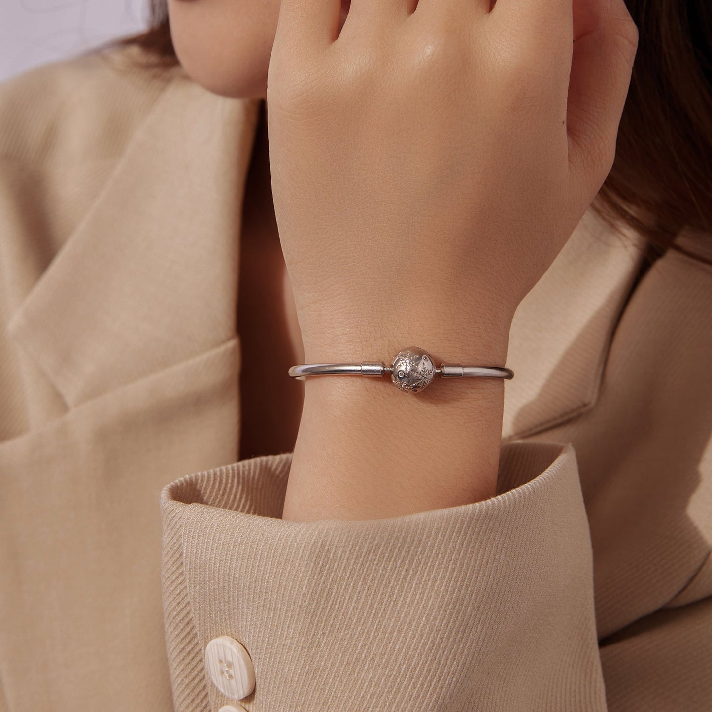 925 Sterling Silver Pavé Setting CZ Bracelet with White Gold Plating for Women - Size 17.0