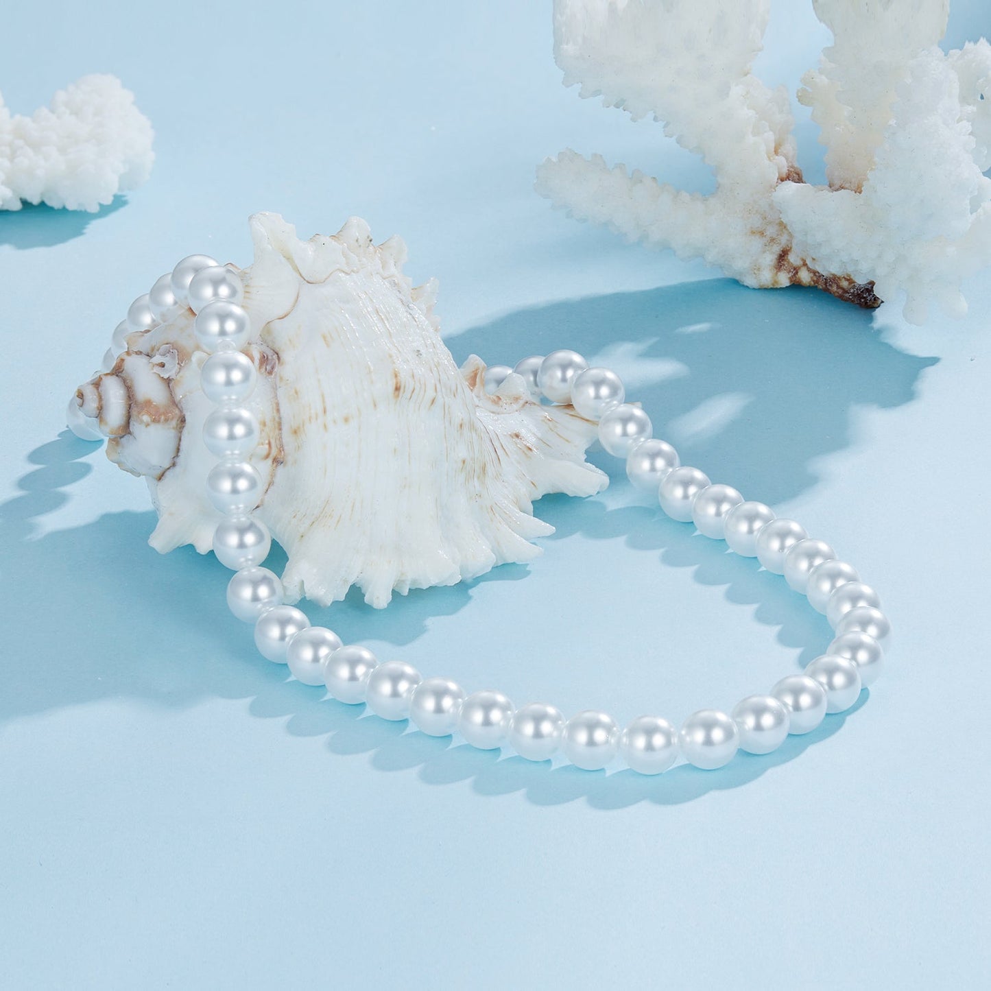 925 Sterling Silver White Gold Plated 39-45.5cm Quality Shell Pearl Necklace for Women