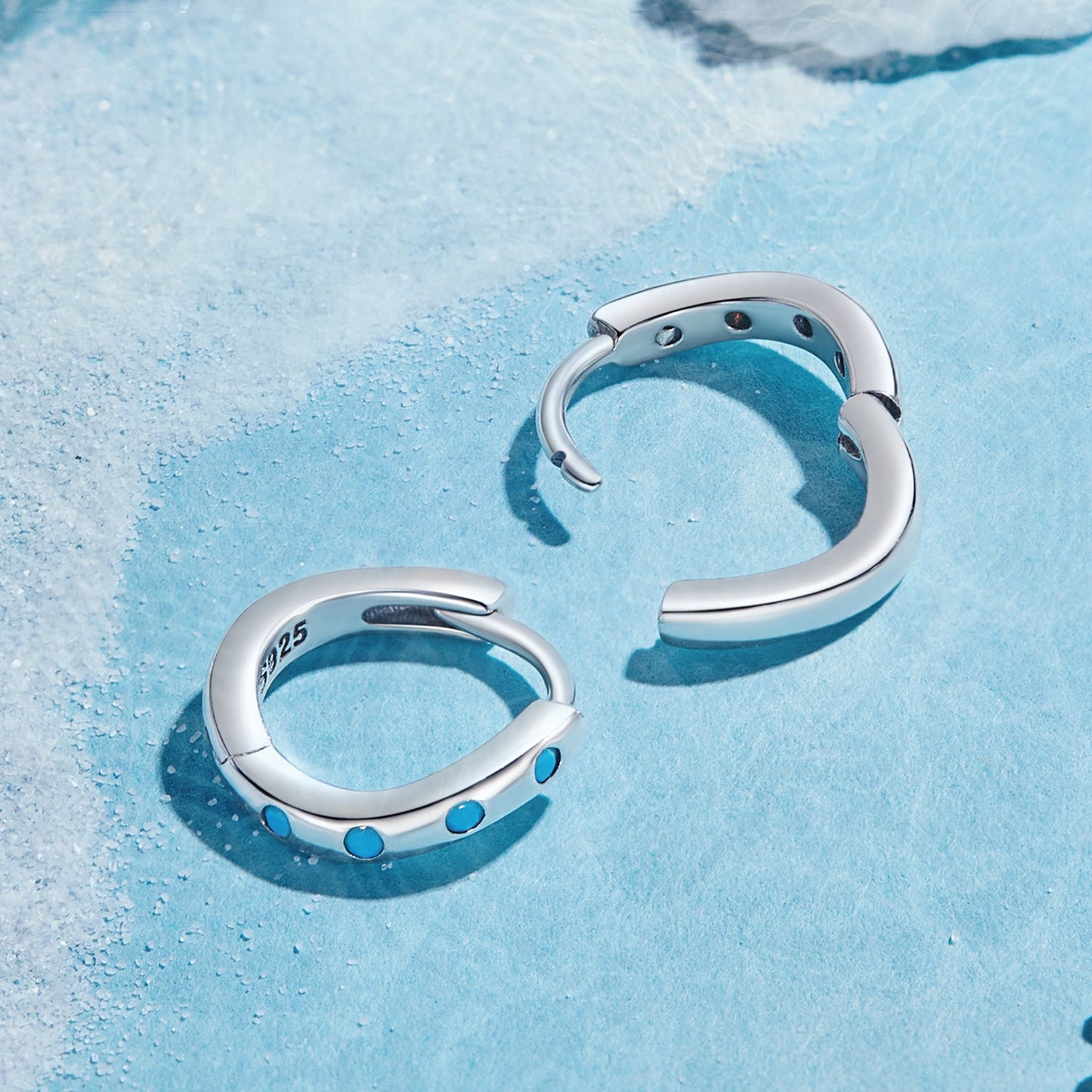 925 Sterling Silver Earrings with Synthetic Turquoise, Oxidized Finish, Size 12*2mm, Women