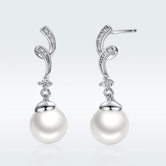 925 Sterling Silver Pavé Setting CZ & Quality Shell Pearl Earrings