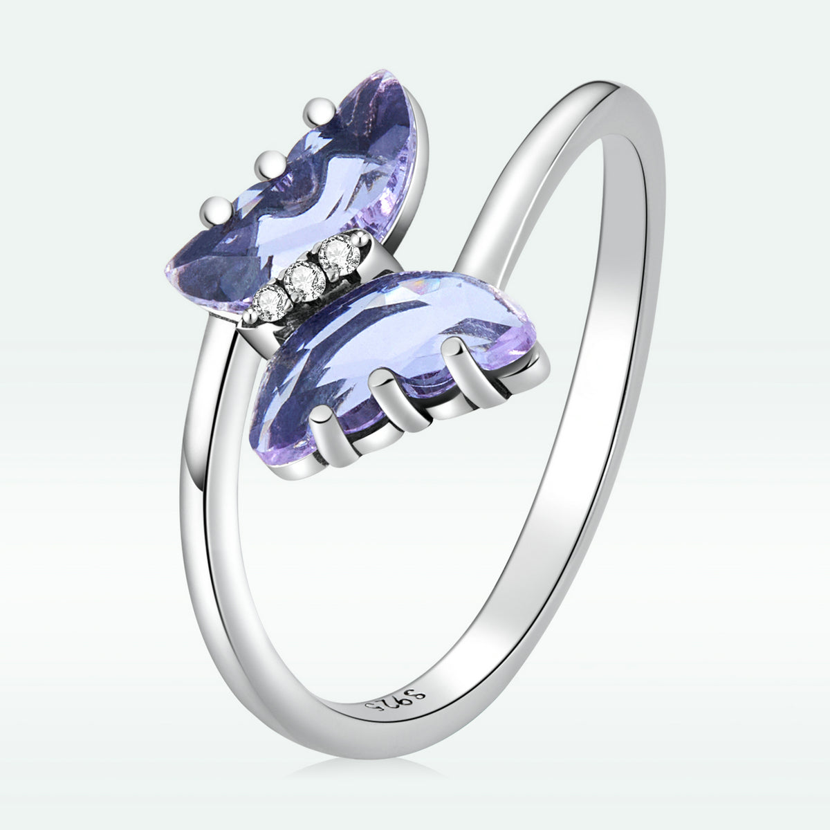 925 Sterling Silver Ring with Transparent Glass & Pavé CZ, Size 6.0, Oxidized Finish - Women's Jewelry