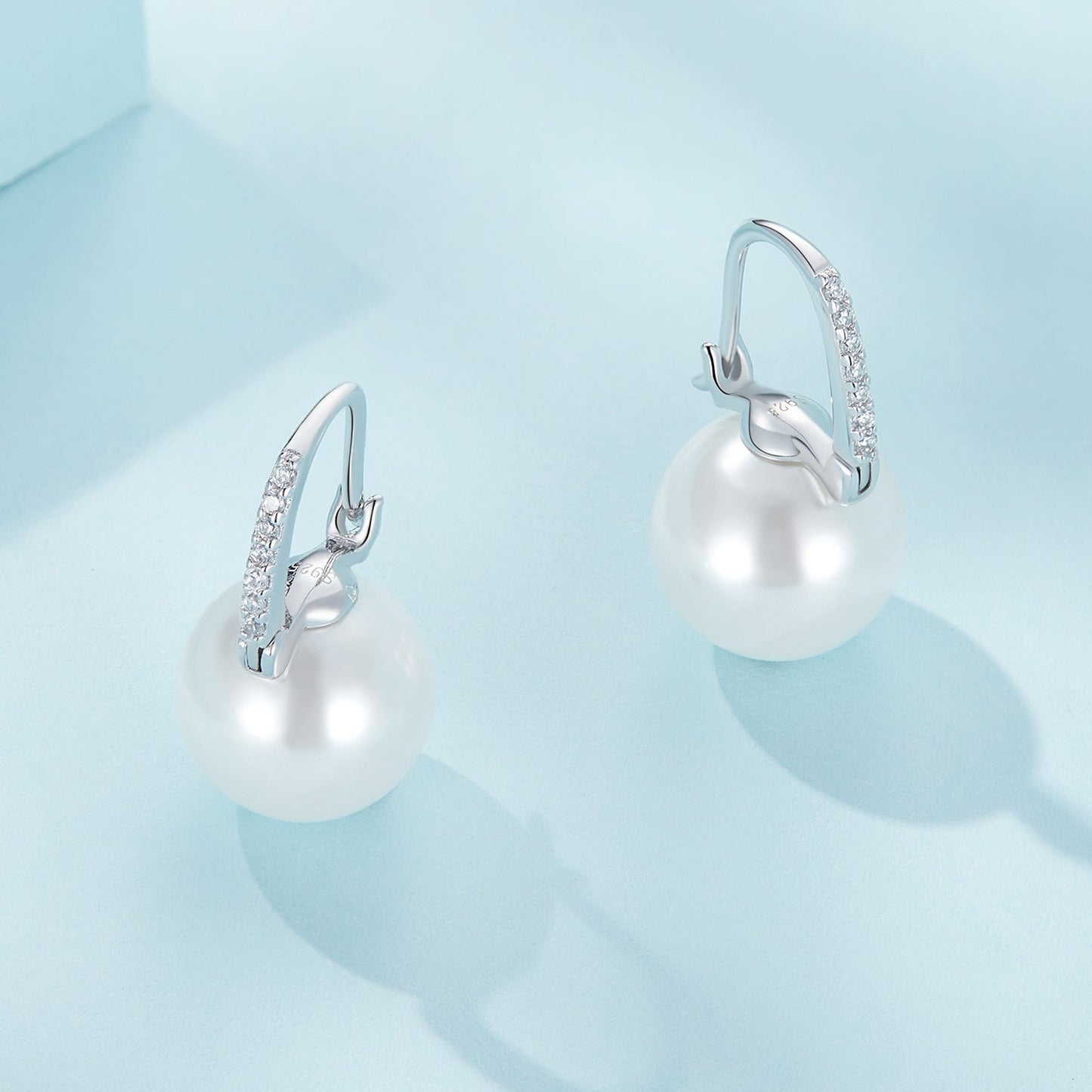 925 Sterling Silver Earrings with Quality Shell Pearl and CZ, 21*11mm, for Women