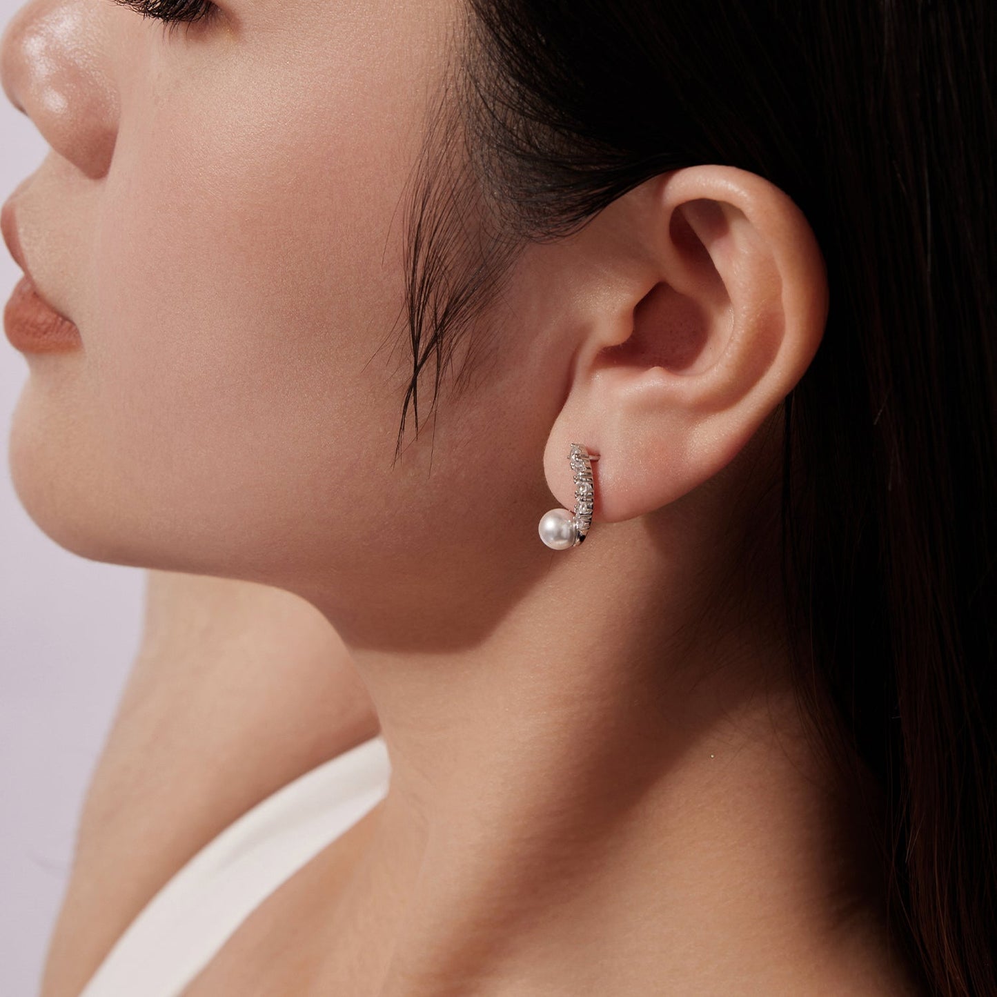 925 Sterling Silver White Gold Plated 1.6cm Hoop Earrings with Synthetic Pearl for Women