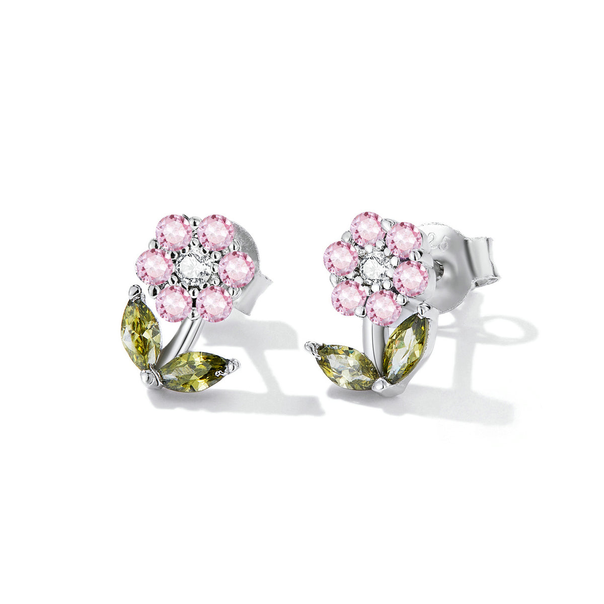 925 Sterling Silver Earrings with Pavé Setting CZ in White Gold