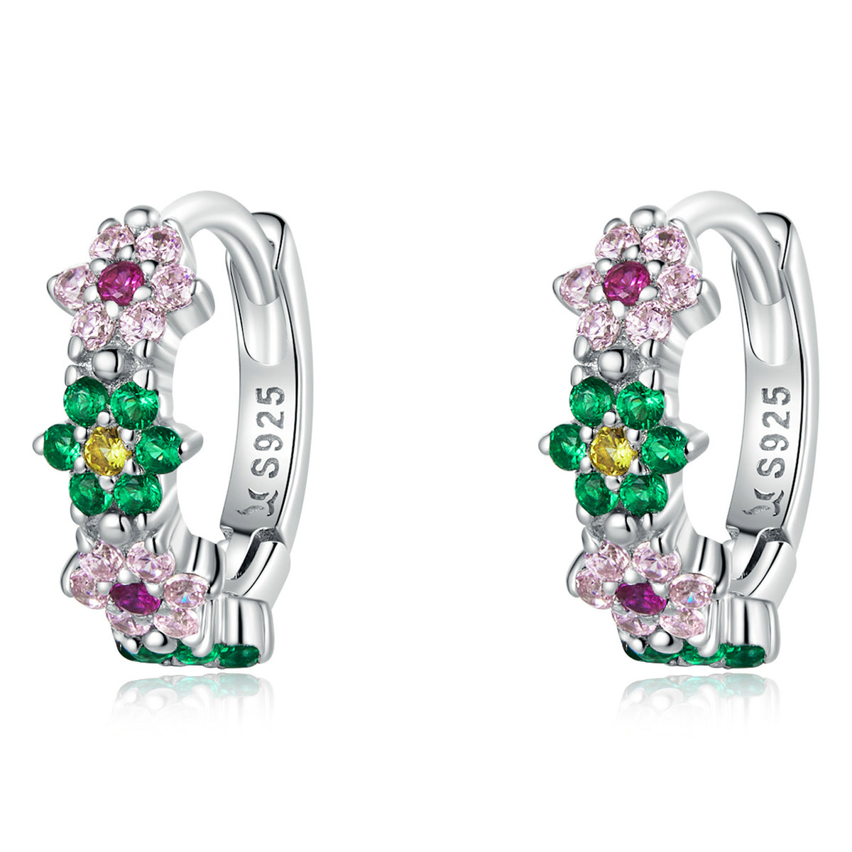 925 Sterling Silver Earrings with CZ in Pavé Setting - 1.3x0.4cm for Women