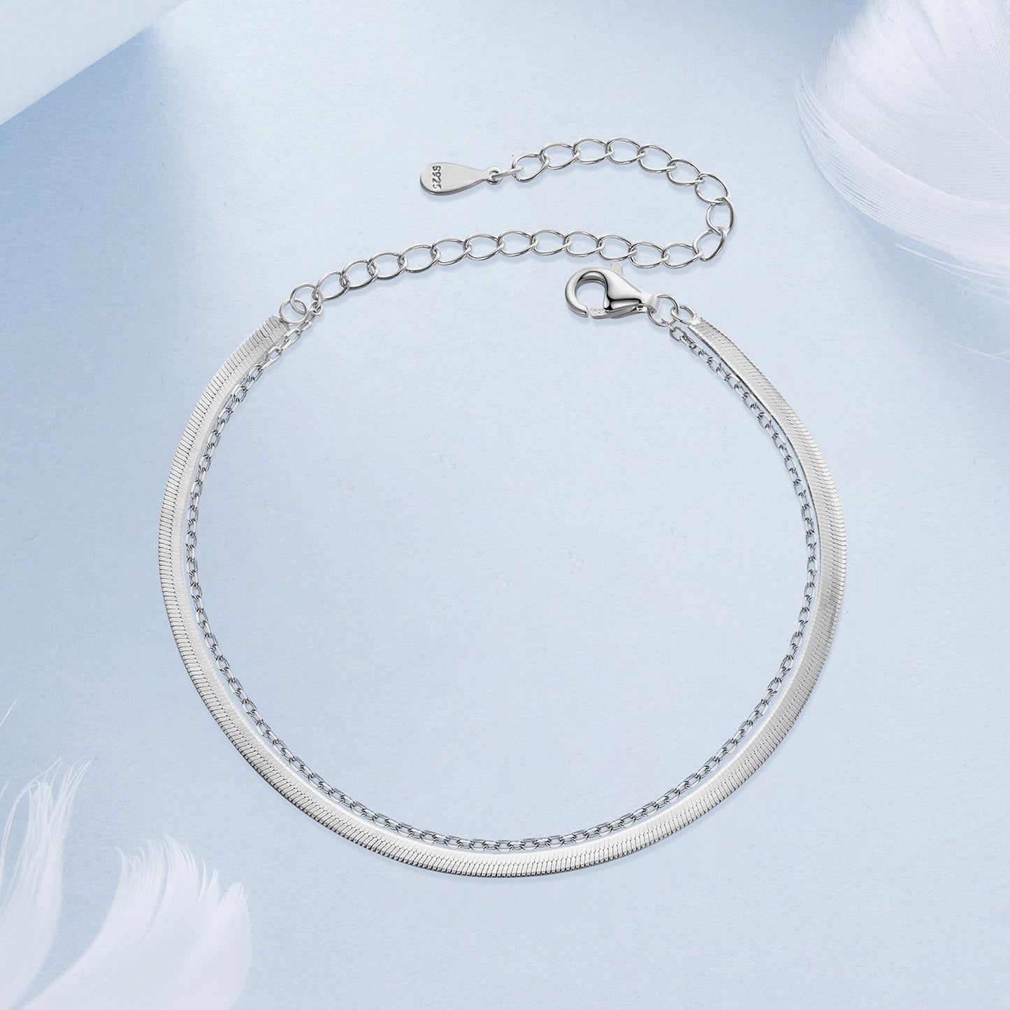 925 Sterling Silver 15+6cm White Gold Plated Bracelet for Women