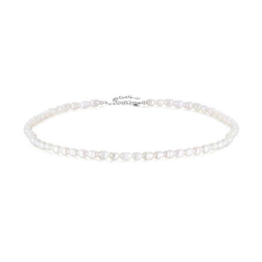 925 Sterling Silver Necklace with Natural Pearl and Platinum Plating, 38+5cm, Women