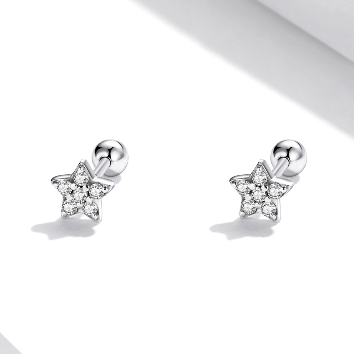925 Sterling Silver Earrings with Pavé Setting CZ and Platinum Plating - 0.5cm for Women