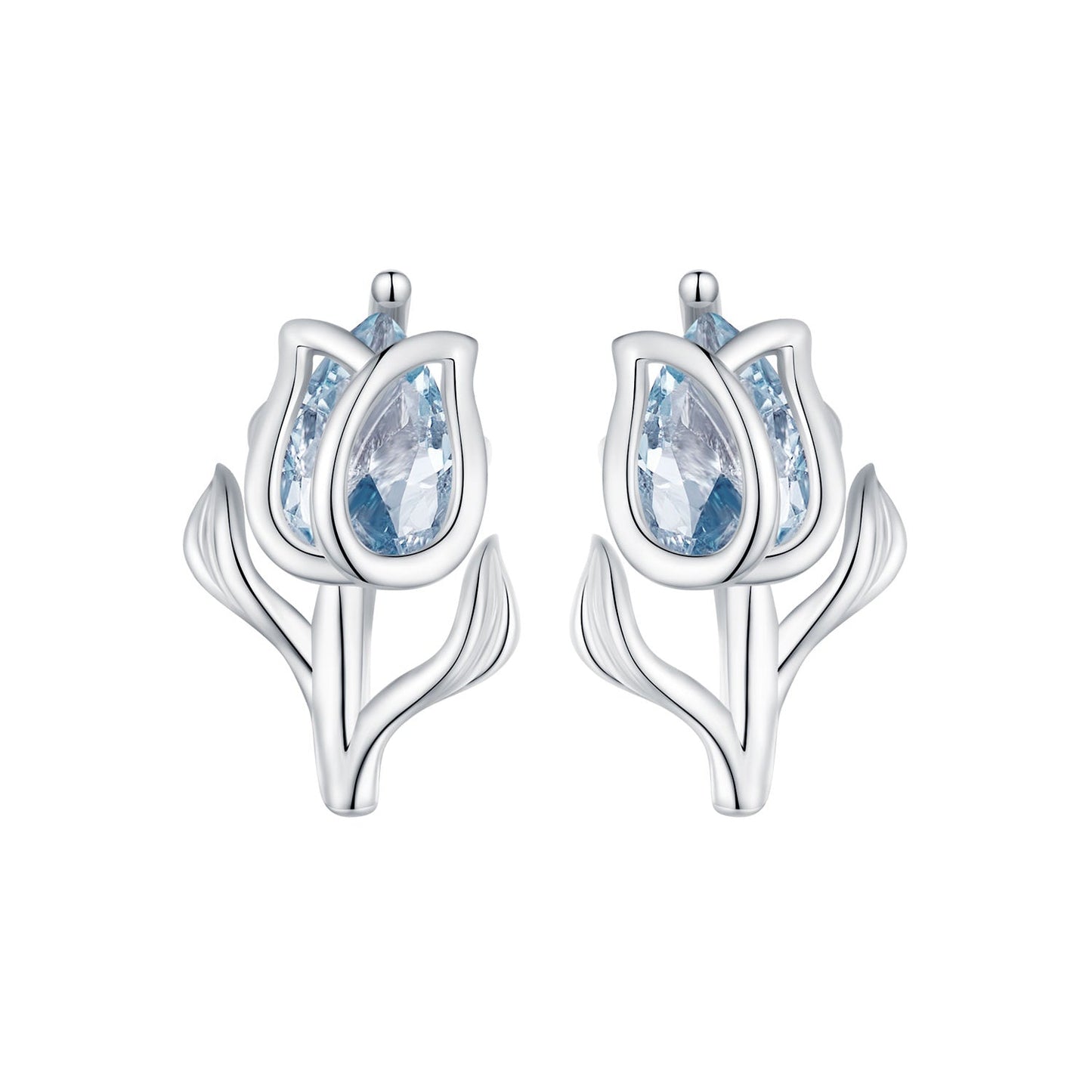 925 Sterling Silver Synthetic Spinel Earrings with Platinum Plating - 12x7mm