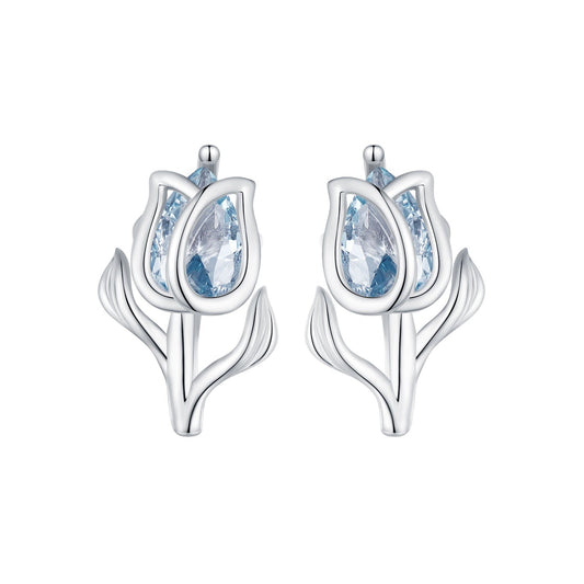 925 Sterling Silver Synthetic Spinel Earrings with Platinum Plating - 12x7mm