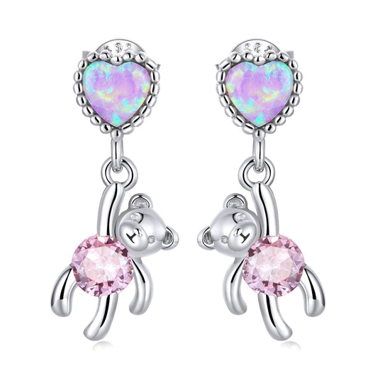 925 Sterling Silver Earrings with Translucent Opal and CZ for Women