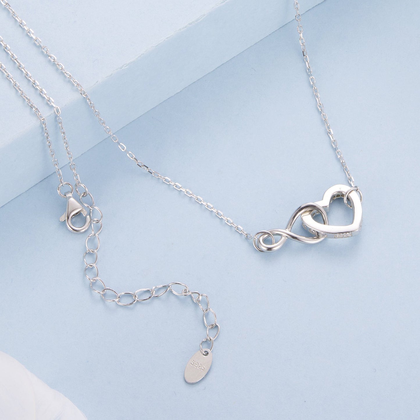 925 Sterling Silver Necklace with Pavé Setting CZ, 40+5cm, Plated White Gold, Women
